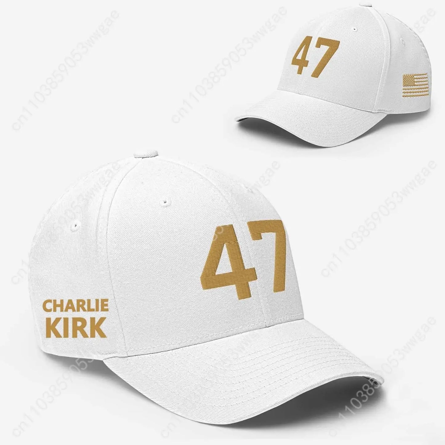 Charlie Kirk gold and white 47 hat