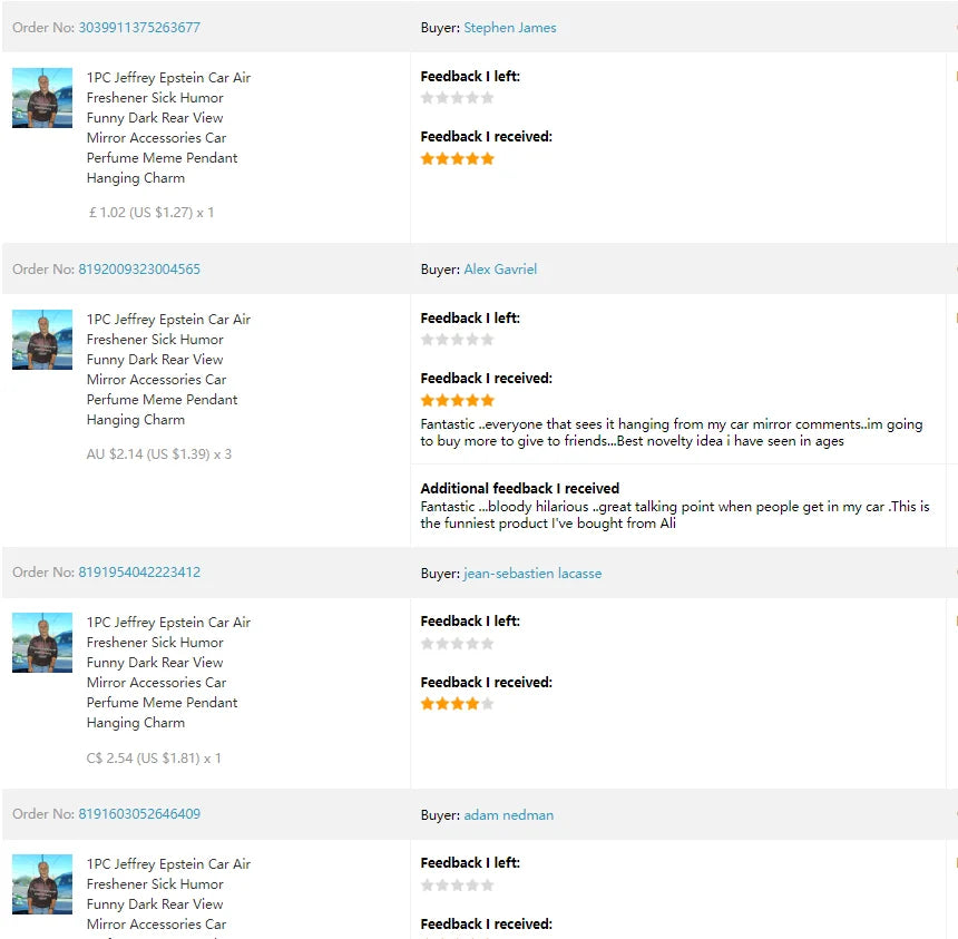 1PC Jeffrey Epstein Car Air Freshener