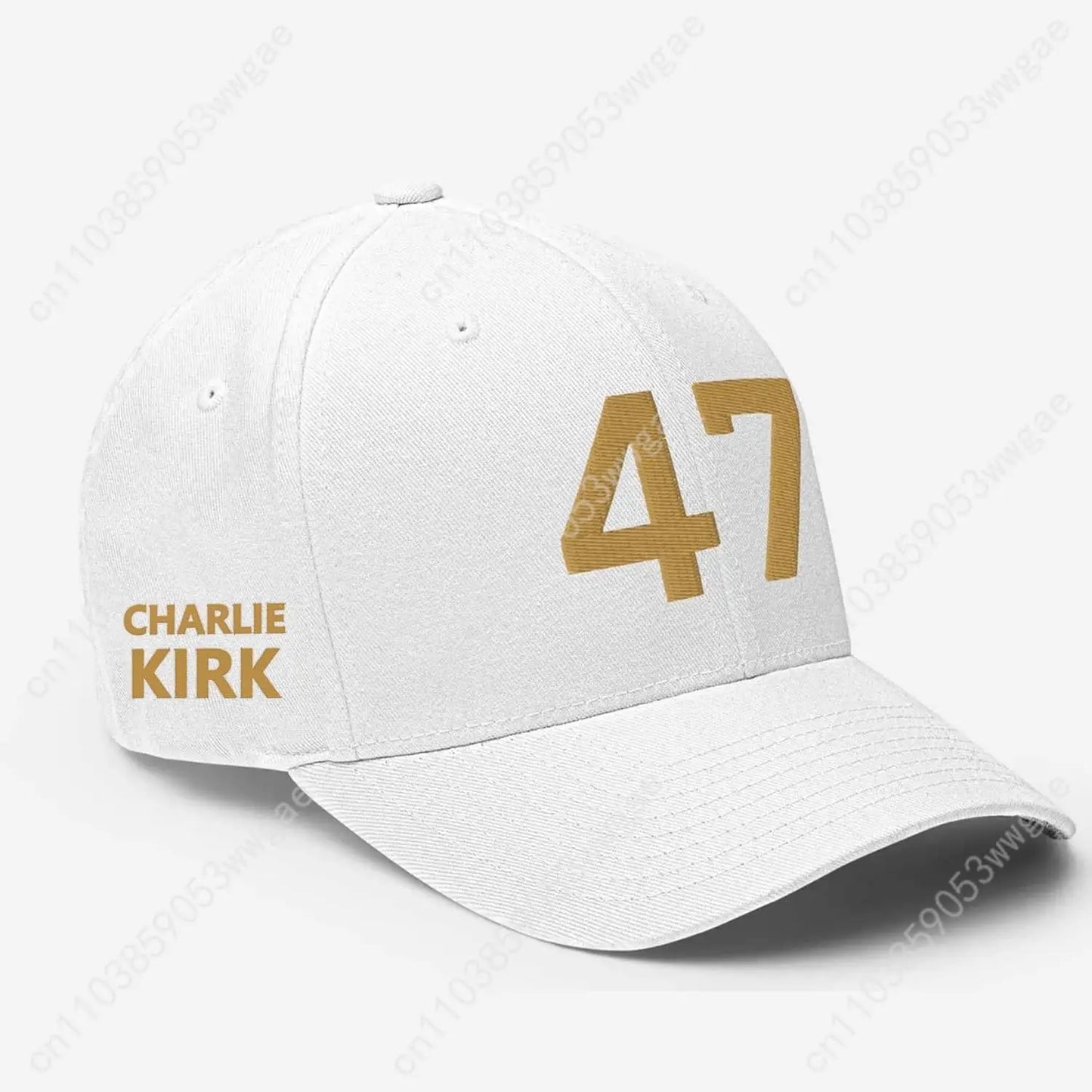 Charlie Kirk gold and white 47 hat