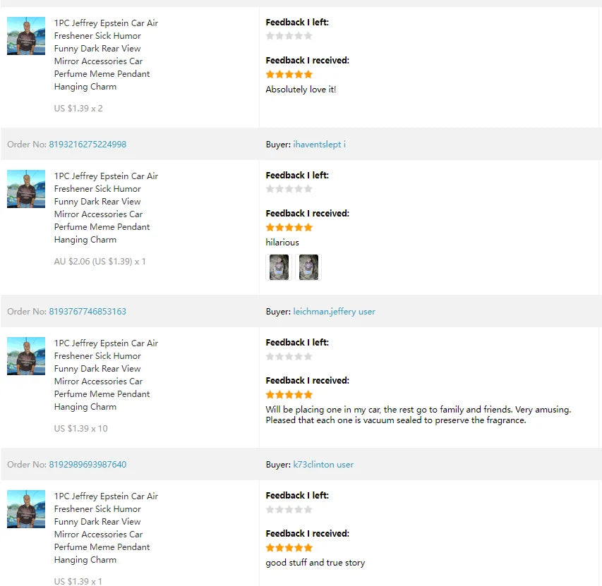 1PC Jeffrey Epstein Car Air Freshener