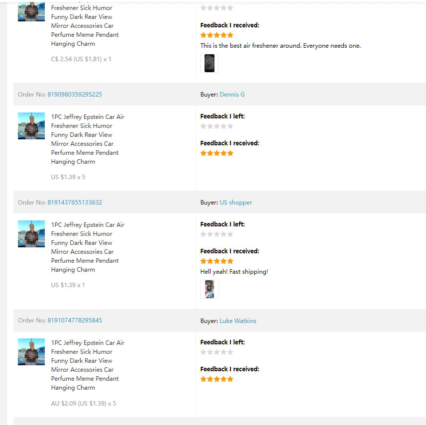 1PC Jeffrey Epstein Car Air Freshener