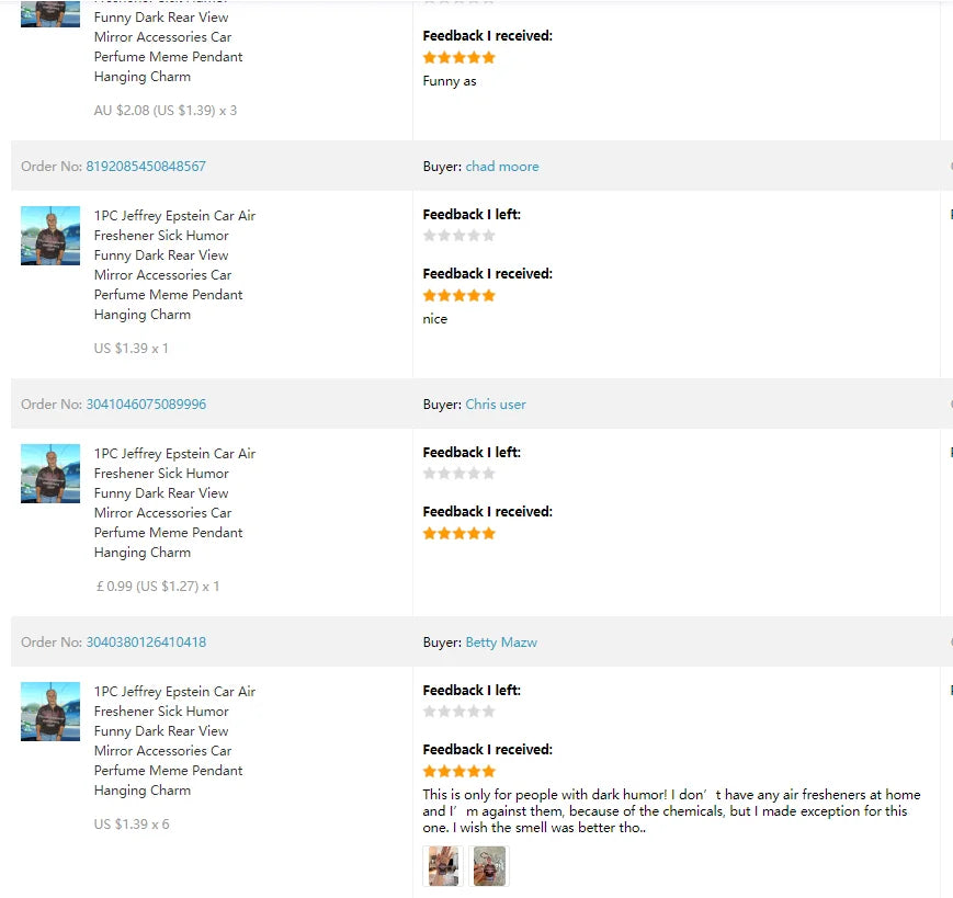 1PC Jeffrey Epstein Car Air Freshener