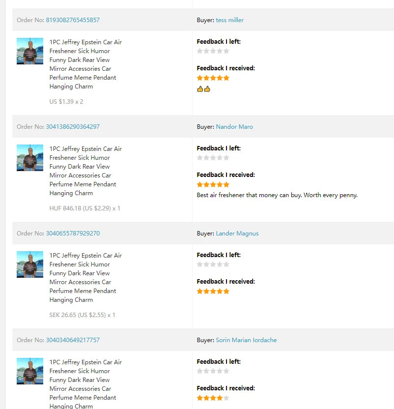 1PC Jeffrey Epstein Car Air Freshener